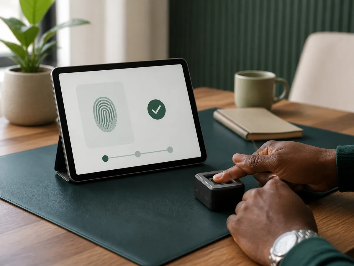 Biometric enrolment device and tablet prepared for a supported appointment