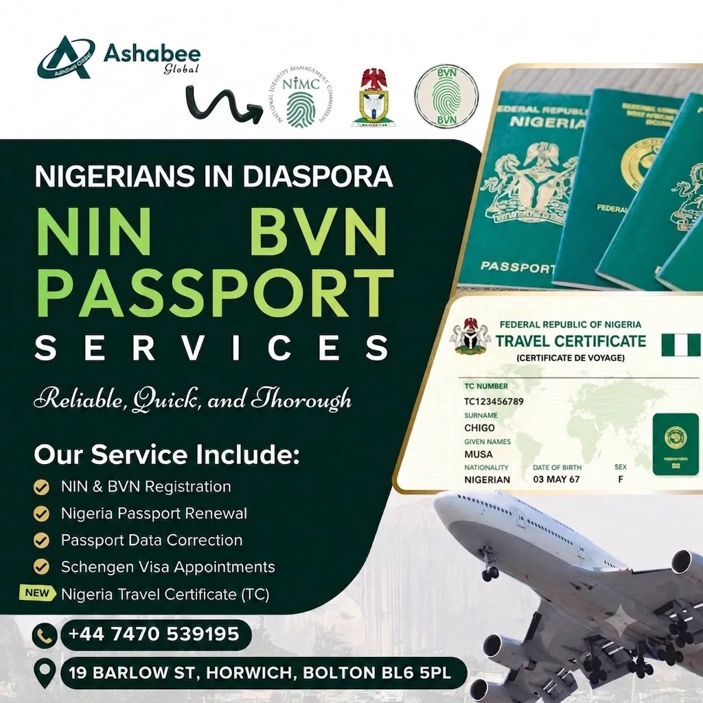 Ashabee Global NIN, BVN, passport and travel certificate services
