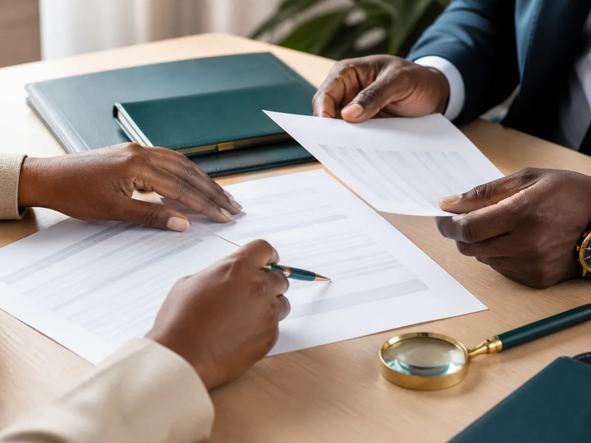 Adviser and client carefully comparing document details